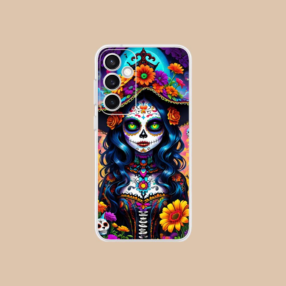 Day of the Dead Clear Mobile Phone Case for Samsung Galaxy S25 S24 S23 S22 S21Plus FE Ultra Colorful Cover