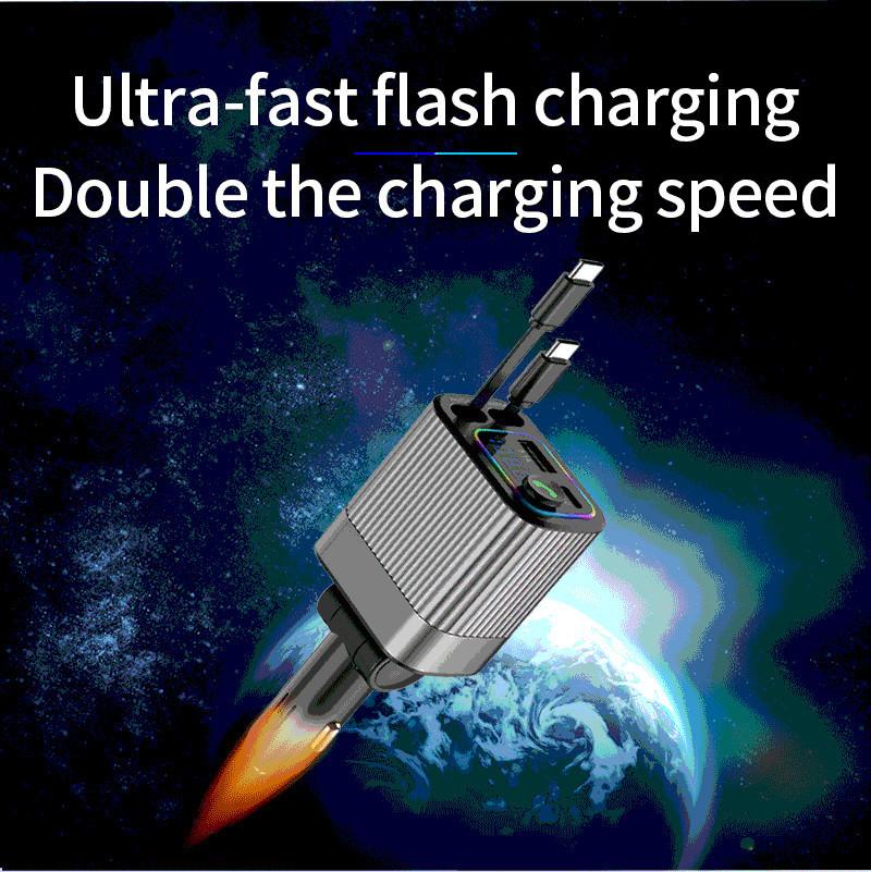 Автомобильное зарядное устройство Bluetooth 4 в 1, многофункциональное зарядное устройство, удобный в использовании адаптер для зарядки Type-C с цифровым дисплеем и выдвижным кабелем для iPhone