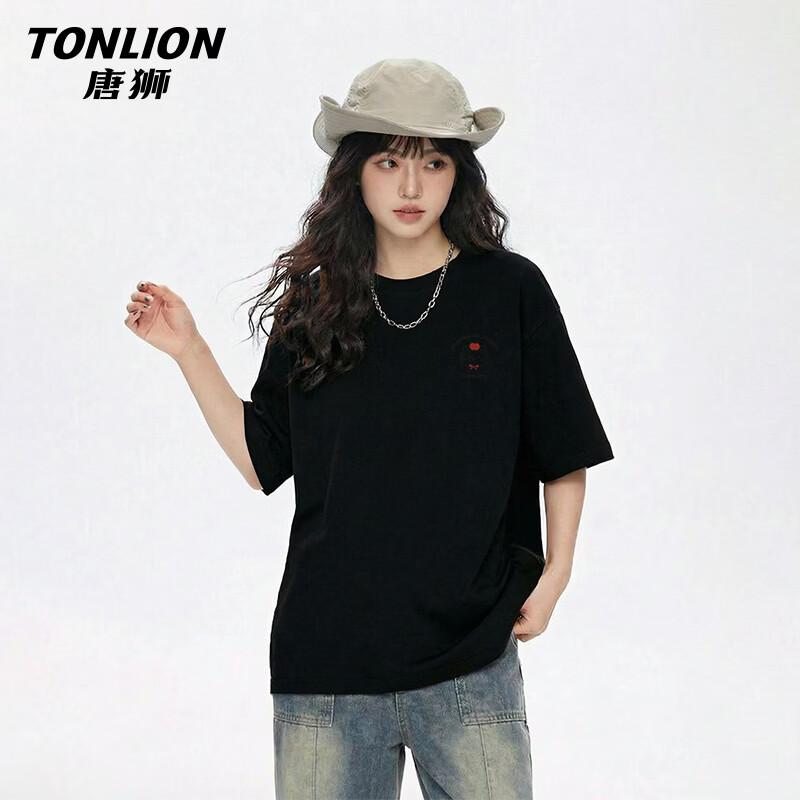 Женская хлопковая футболка TonLion свободного кроя с круглым вырезом и коротким рукавом