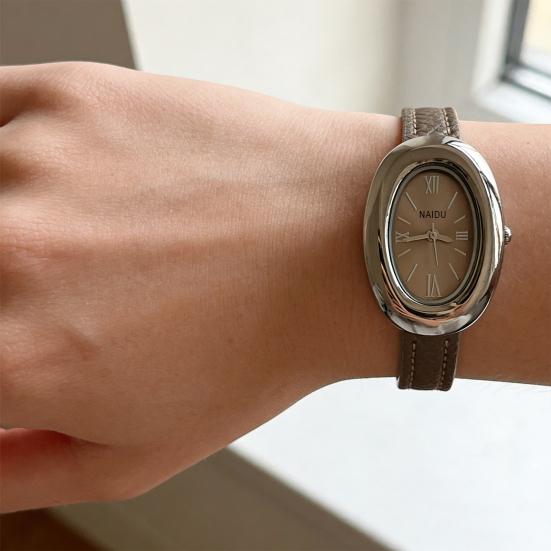 Женские овальные часы-платье Винтажный стиль Кварцевые часы Тонкий ремешок из искусственной кожи Элегантные ретро женские часы Подарок для нее Матери Матери Жены