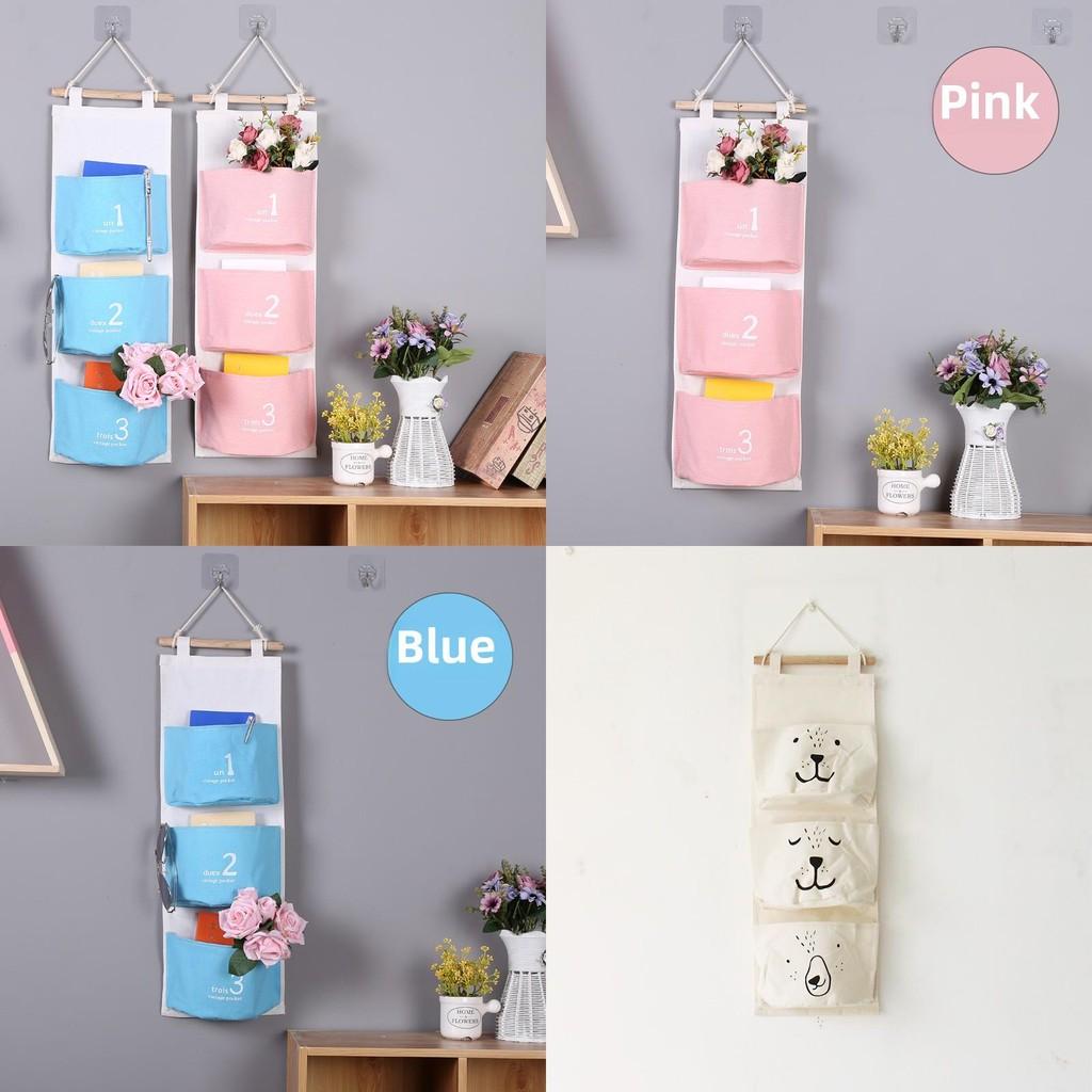 Креативный органайзер для хранения из льна и хлопка с 3 карманами, домашний декор, сетка для мелочей