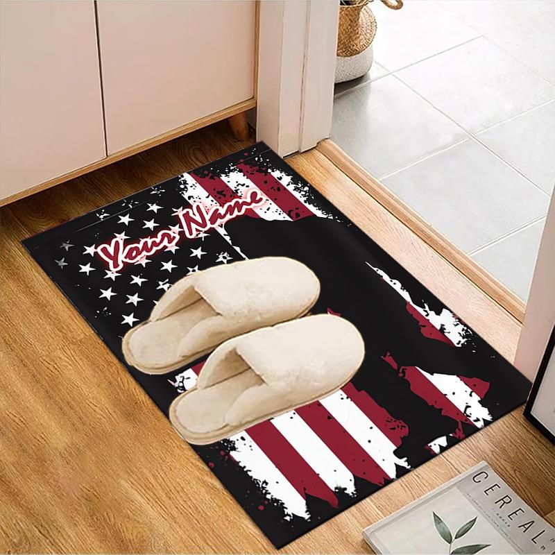 1PC Custom Name Bigfoot American Flag Theme Floor Mat Ideal for Living Room, Game Rooms, Office, Bedroom Floor Mat Playful Design