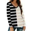 Женская модная повседневная футболка с длинным рукавом и V-образным вырезом в полоску с принтом и карманом