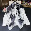 Simple Camellia Classic Black And White Gray Color Scheme Hand Curled Mulberry Silk Versatile Silk Plain Crepe Satin Large Square Scarf Silk Scarf