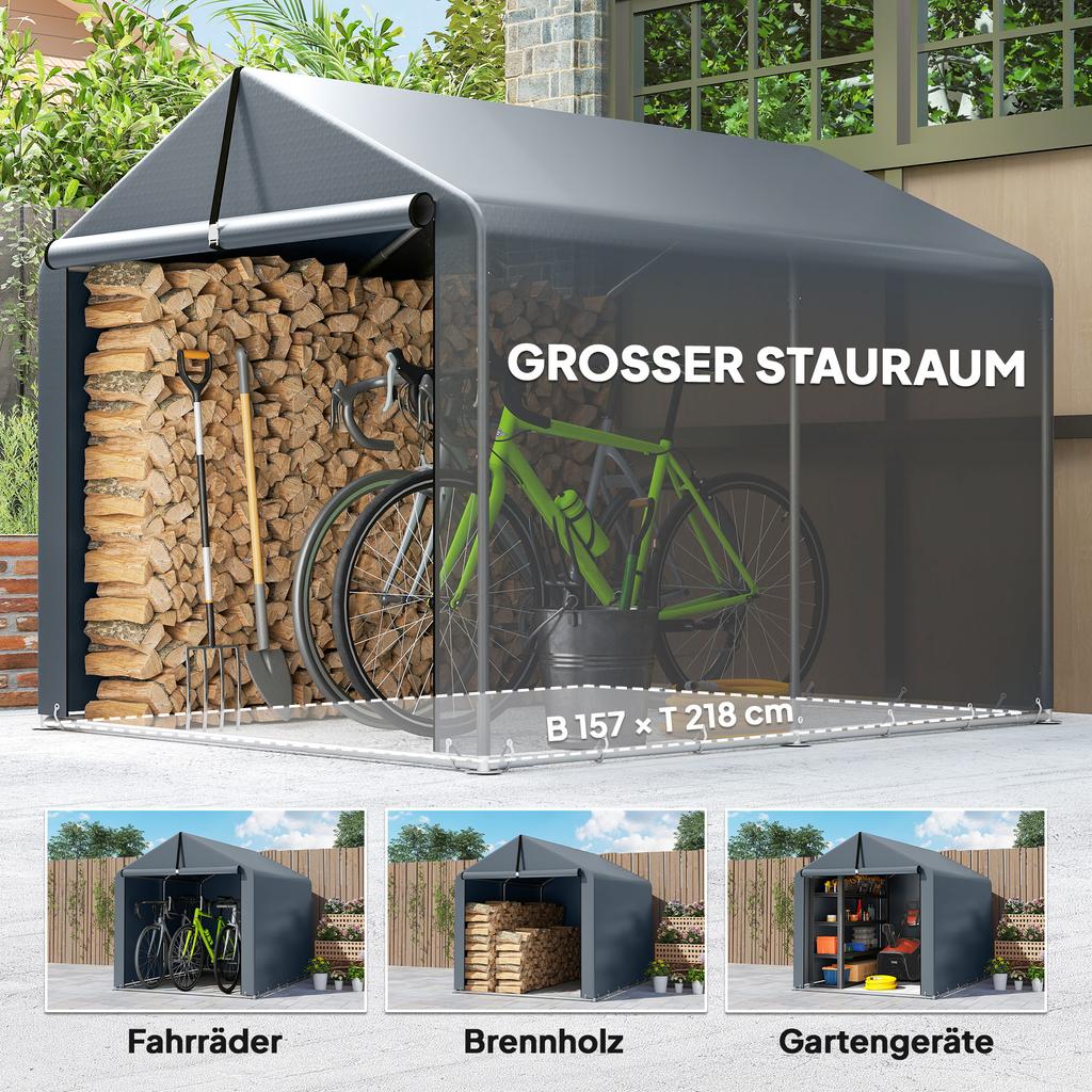 Garage Tent 2.2 X 1.6 M Waterproof Equipment Tent With Roll Up Door Gable Roof Steel Frame UV Resistant Dark Gray