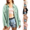 Womens Knit Shacket Oversize Button Down Shirt Jacket Loose Long Sleeve Tops