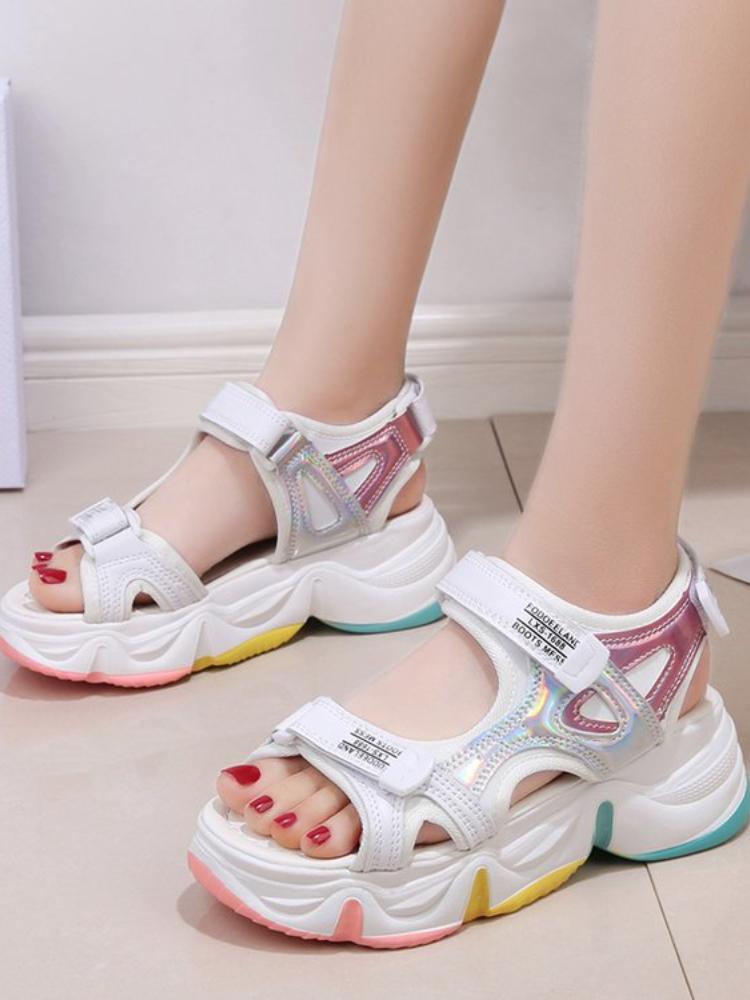 Модные женские спортивные сандалии, летние новые сандалии на платформе в корейском стиле, пляжная обувь для женщин, женские сандалии 2024 года
