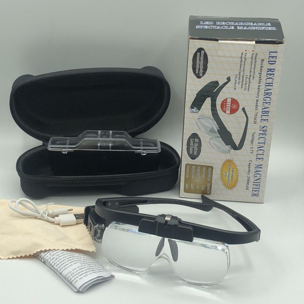 With LED Magnifying Glasses USB Rechargeable Illuminated Magnifier For Reading Reparing