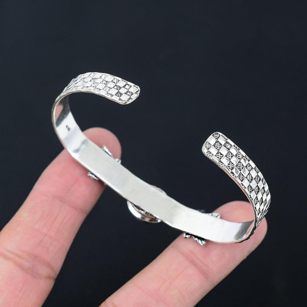 Sterling Silver Rainbow Mystic Topaz Gemstone Wife Leaf Art Deco Bangle Jewelry