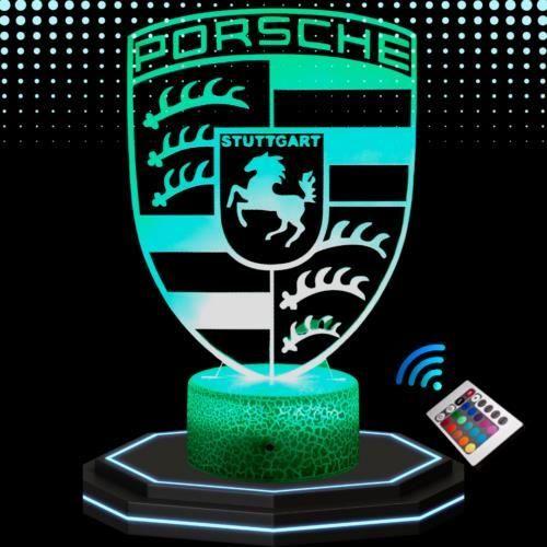 Lampe de Chevet 3D LED Voiture Porsche, Veilleuse Changement de Couleurs, Lampe tactile bureau et chambre, Idée cadeau