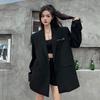 Премиальное черное пальто свободного кроя с уникальным дизайном для женщин, уличный модный шикарный блейзер небольшого размера с первоклассным ощущением