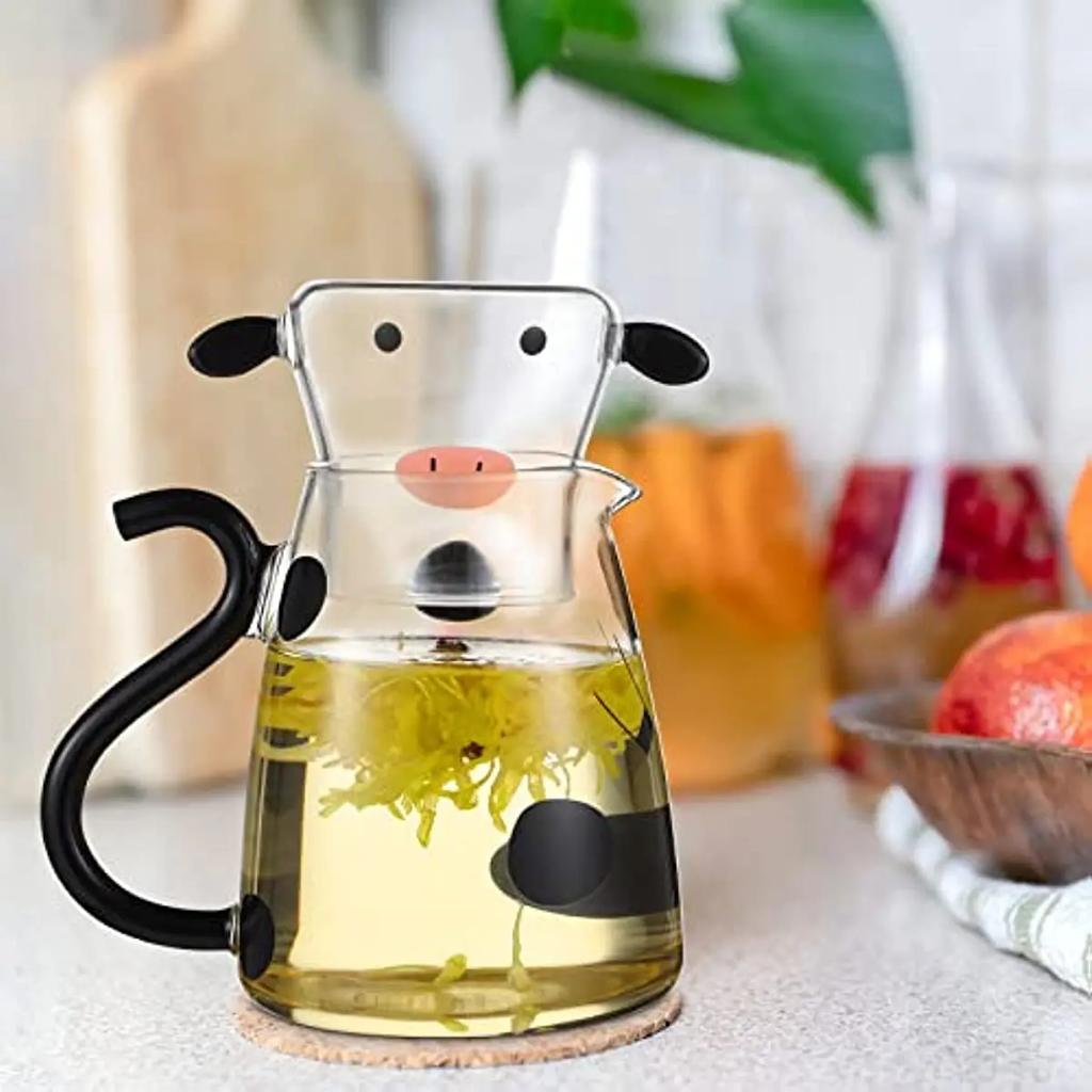1/2PC 550ml Borosilicate Glass Cow Cold Kettle Set Transparent Water Carafe With Cup Cartoon Coffee Teapot Milk Juice Pitcher