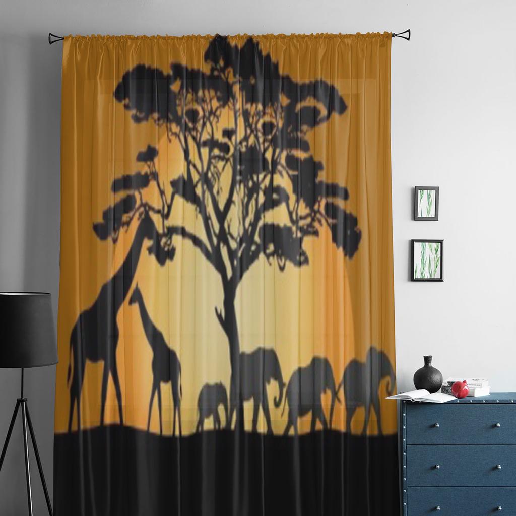 Пейзажные Животные Слон Жираф Дерево Шифон Прозрачные Шторы для Гостиной Спальни Оконные Шторы Вуаль Тюль Кортины