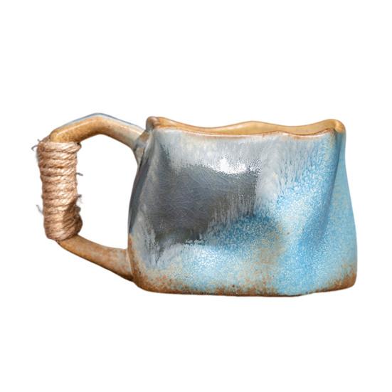 Керамическая кружка ручной работы 320 мл Винтажная чашка для чая и кофе с ротанговой ручкой Креативный спиральный дизайн Градиентная глазурь Посуда для напитков Домашний декор Подарки