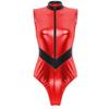 Women Halloween Astronaut Cosplay Costumes Shiny Metallic Zipper Sleeveless Bodysuit Catsuits