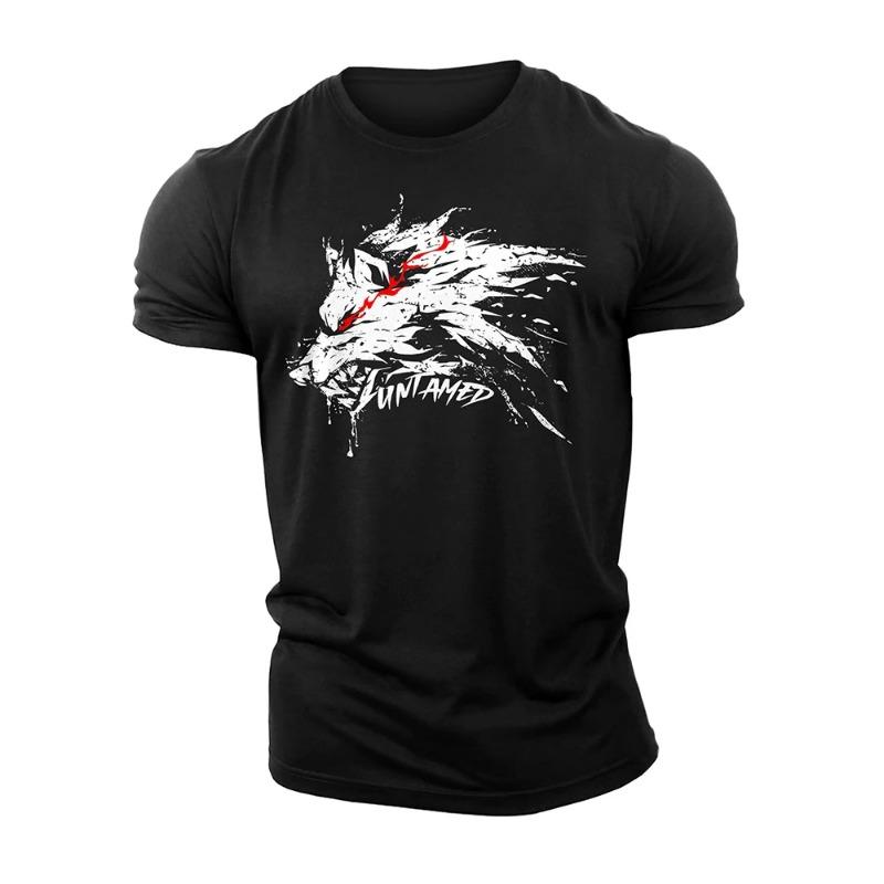 Летняя 3D-печать Untamed Wolf Red Eyes Drip Gym Cotton Casual Men Short Sleeves Man Tough Guy T-Shirt