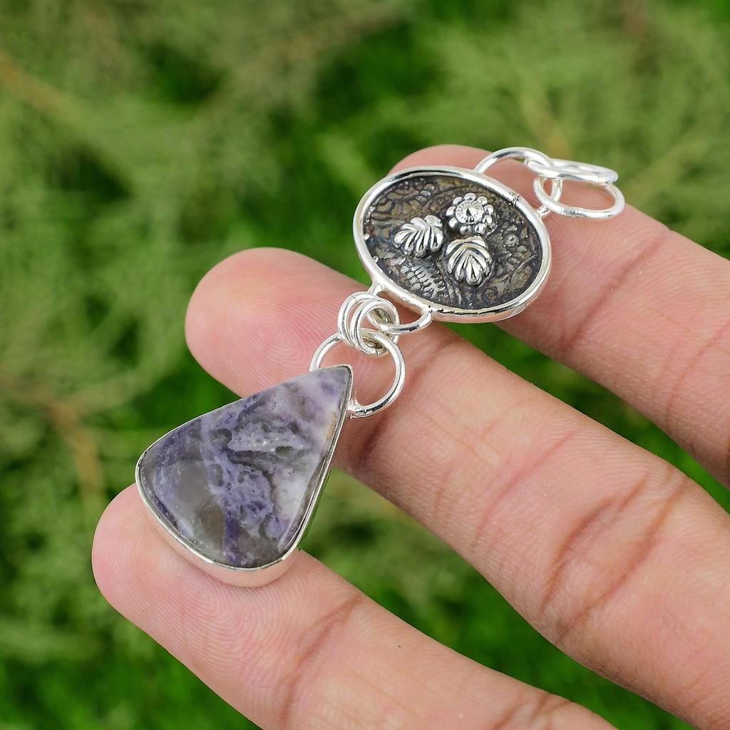 Daughters Day Deal Sterling Silver Tiffany Jasper Stone Bezel Pendant Jewelry