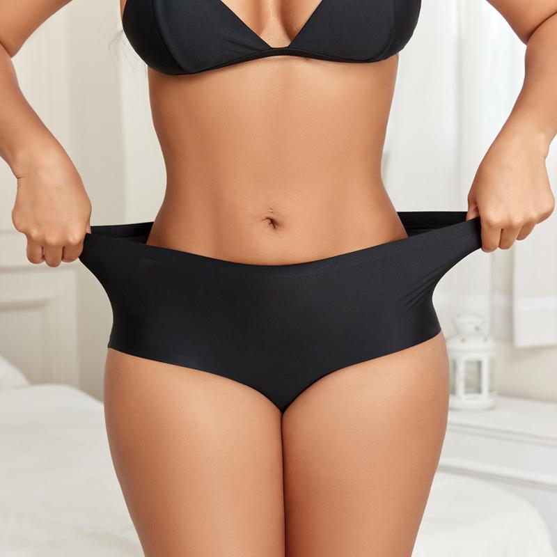 3Pcs Plus Size Ice Silk Underwear Women's Seamless Panties Sexy High Rise Traceless Invisible Briefs Breathable Lingerie