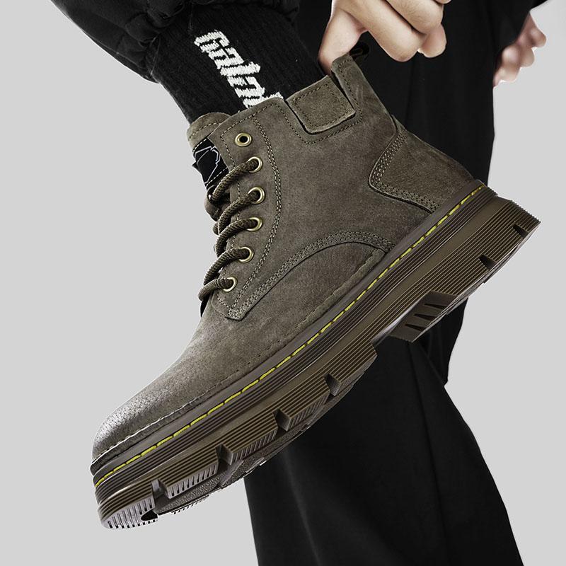 Модные мужские ботильоны на платформе, кожаные ботинки 2025, модные коричневые ботинки на шнуровке, высокие, удобная повседневная обувь, нескользящие рабочие мужские ботинки