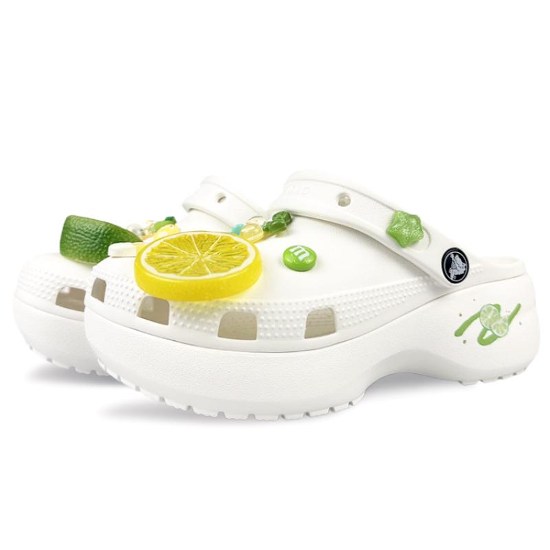 Crocs Классические клоги на платформе BNK Кислотный лимон Мечта Звезда Лето Французская линия Девочковые Милые Крутые Дырявые туфли Женские Зеленые и Белые
