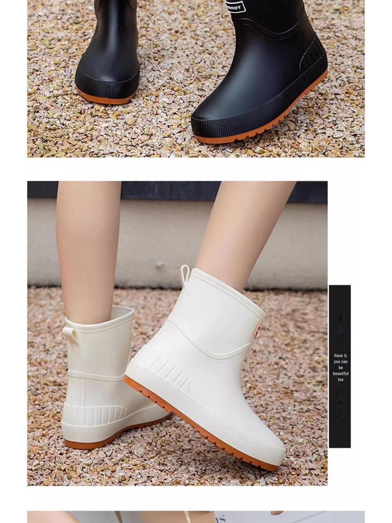 Women’s Fashionable Soft-Soled Waterproof Mid-Tube Rain Boots with Velvet Lining - Non-Slip Winter Wear