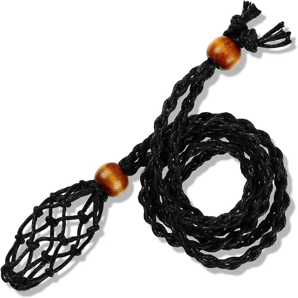 Adjustable Necklace Cord Empty Stone Holder Wax Rope Diy Necklace Natural Quartz Crystal Healing Stone Net Bag Pendant