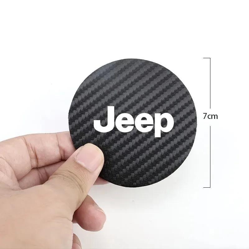 ALG4 2Pcs Carbon Fiber Leather Cup Holder Mat Anti-Noise Pad Car Interior Accessories for Jeep Wrangler JK, Grand Cherokee, Renegade