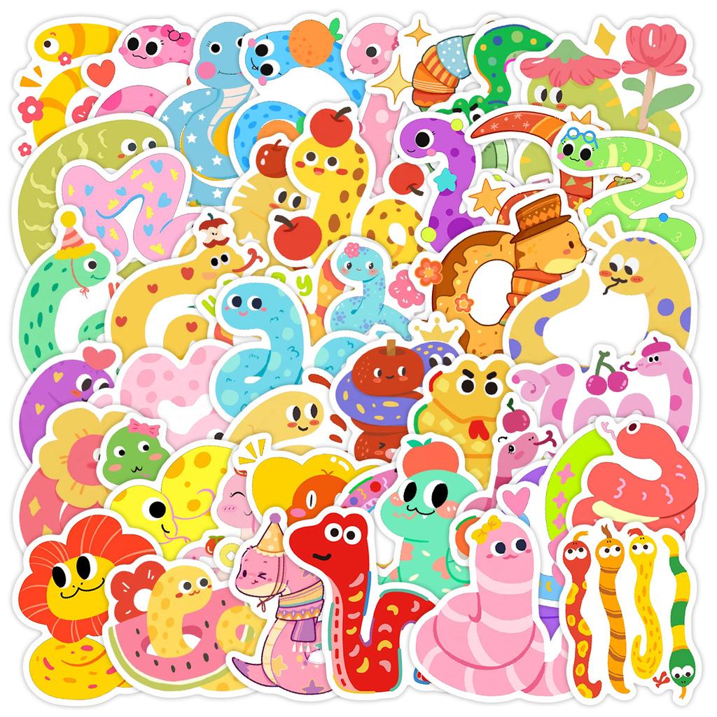 50 Pieces of Dopamine Colored Small Snake Doodle Stickers Creative Dopamine Stickers Water Cup Mobile Phone Waterproof Decorative Stickers