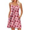 Fashion Women Summer Dress Vintage Floral Print Adjustable Spaghetti Straps Beach Vacation Casual Dress With Pockets