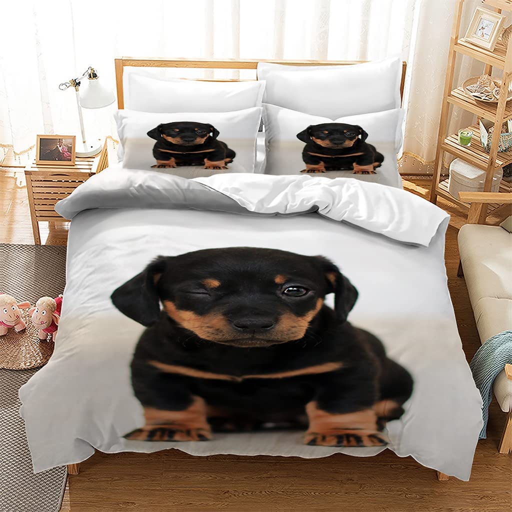 Пододеяльник Rottweiler Twin Black Rottweiler Twin Постельное белье Animal theme для любителей собак Полиэстер Double Queen King Пододеяльник