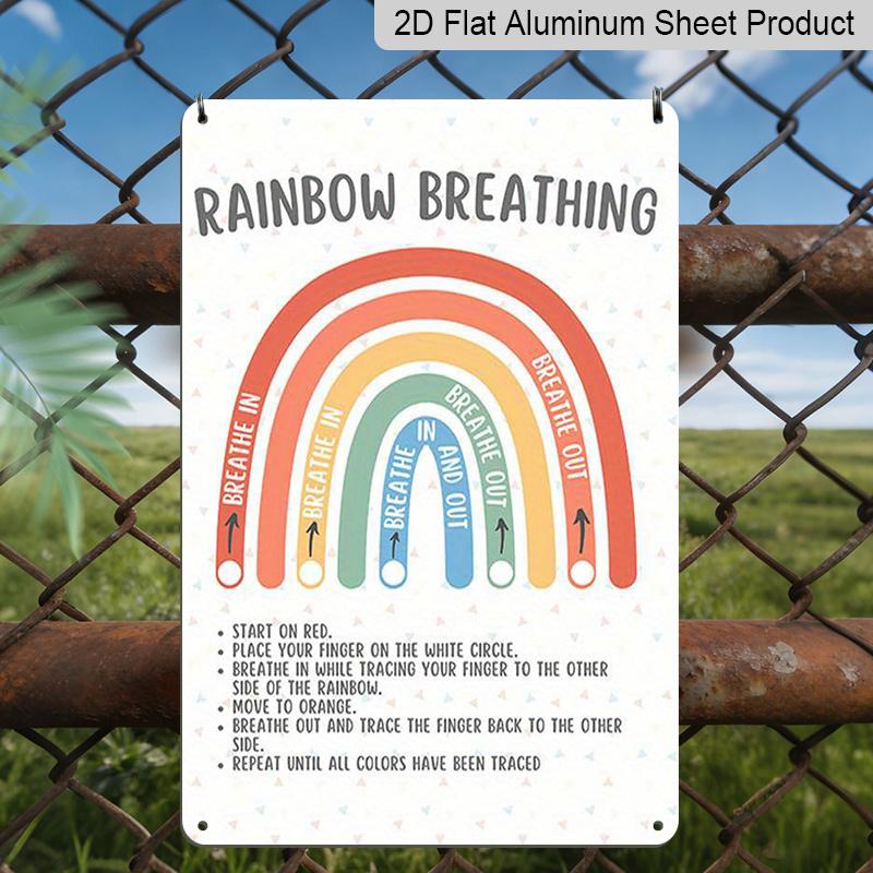2D Flat Rainbow Breathing Calming Anxiety Relief Guide Metal Sign - 8.0x12.0inch Aluminum Wall Art, Classroom Therapist Office Mindfulness Decor