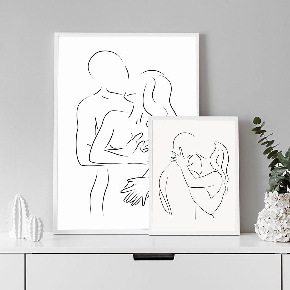 Романтический абстрактный плакат Lover Line Art Печать Пара Обнаженная картина на холсте Современная гостиная Минималистичная декоративная роспись