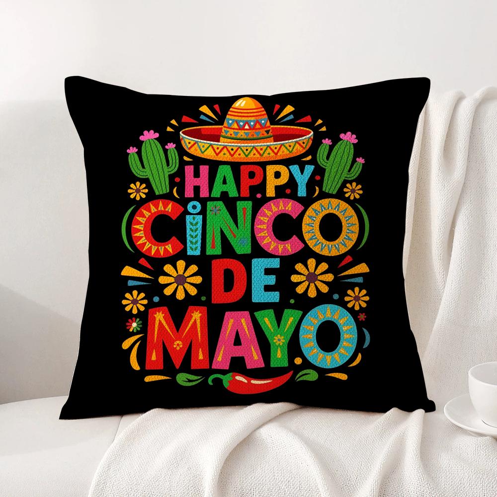 Cinco De Mayo Cushion Cover Natural Linen Organic Fabric Double-Sided Printing Sofa Home Decor Gift Pillow Cover