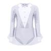 Girls Jazz Dance Costume Sparkly Sequins Bodice Tulle Skirted Leotard Long Sleeve Back Invisible Zipper Bodysuit