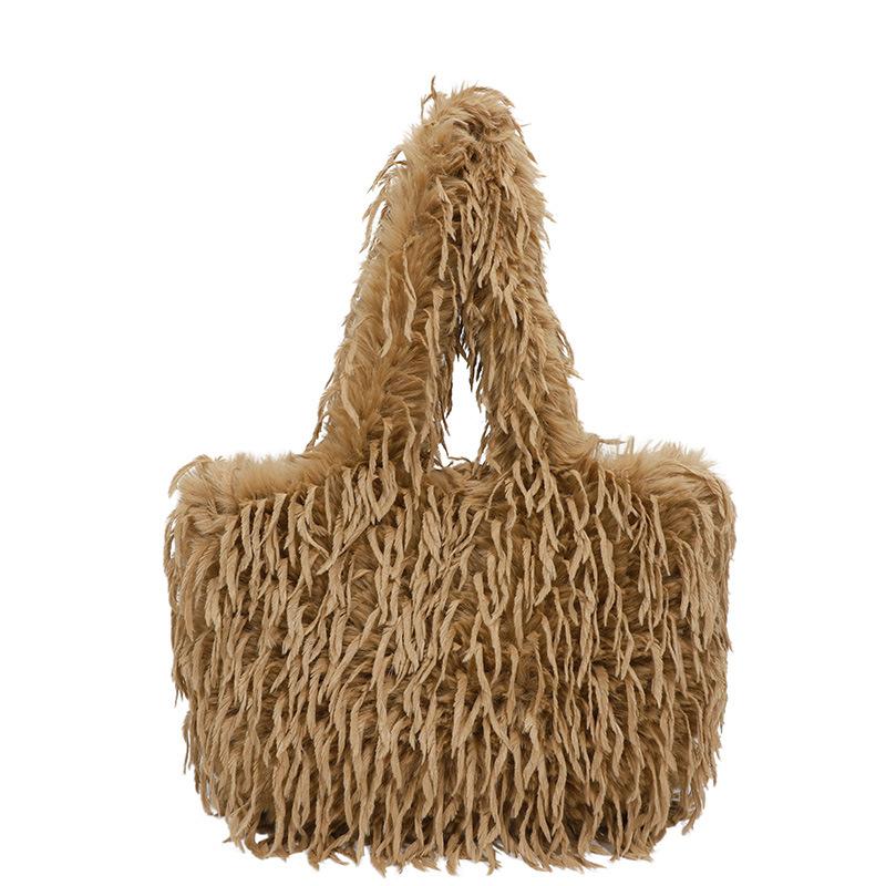 Autumn Fashion Plush Portable Tote Bag New Texture Fashion Shoulder Bag Solid Color Casual Women's Bag