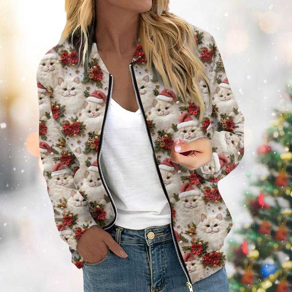 Women's Jacket Long Sleeve Lightweight Zipper Cropped Floral Printed Outerwear Casual Quilted Jacket With Pockets