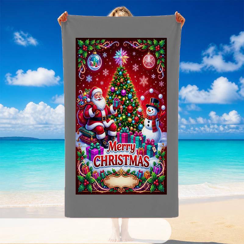 Christmas Printed Beach Towel Soft Quick Dry For Indoor Outdoor Home Use Holiday Gift