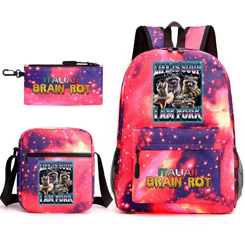 School Bag Tongtongsahur Cartoon Abstract Shanhaijing Primary School Students and Teenagers Backpack Three-piece Set L