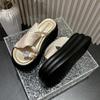 Модные женские блестящие толстые тапочки летние женские пляжные шлепанцы туфли на танкетке уличные сандалии женские кожаные туфли на высокой платформе 7 см