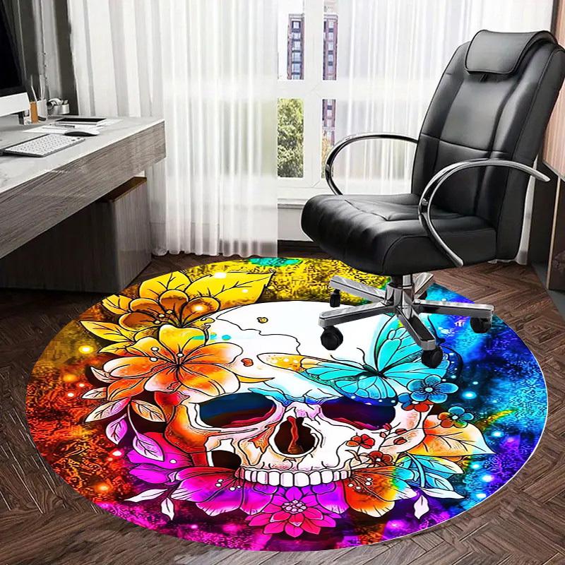 1pc Office Carpet Chair Mats Colorful Skull Flowers Butterfly Artwork Perfect for Decorating Office Chairs, Living Rooms, Or Bedrooms