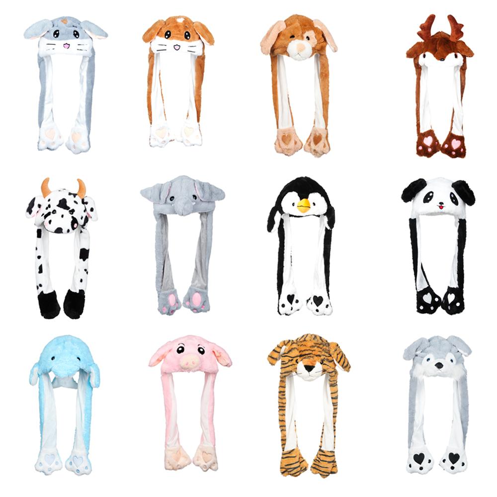 Милая Двигающаяся Прыгающая Теплая Шапка с Ушками Кролика Пинч Подушка Безопасности Забавная Шапка Плюшевые Животные