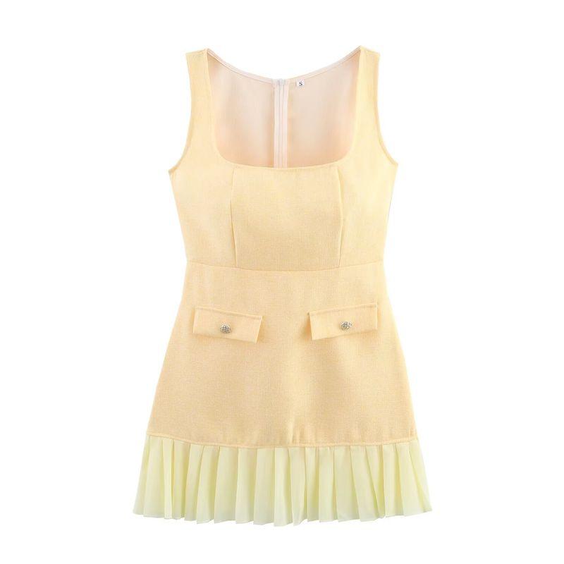 Kaslead New Arrival Women's Clothing Fashion Style Fashion Slim Fit Square Collar Sleeveless Pleated Dress