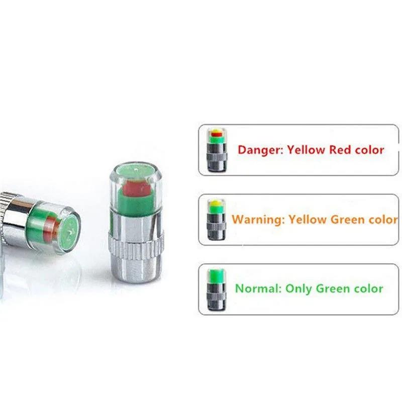 4PCS Car Tire Pressure Caps Tire Valve Cap with Pressure Indicator Tyre Pressure Monitor Valve Caps Air Alert Auto Accessories Tire Chucks 1