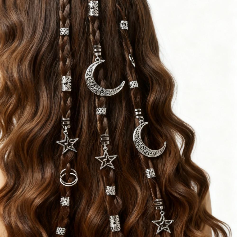 45Pcs/Set Metal Cutout Dreadlock Hair Rings Boho Hair Braid Accessories For Girls Women