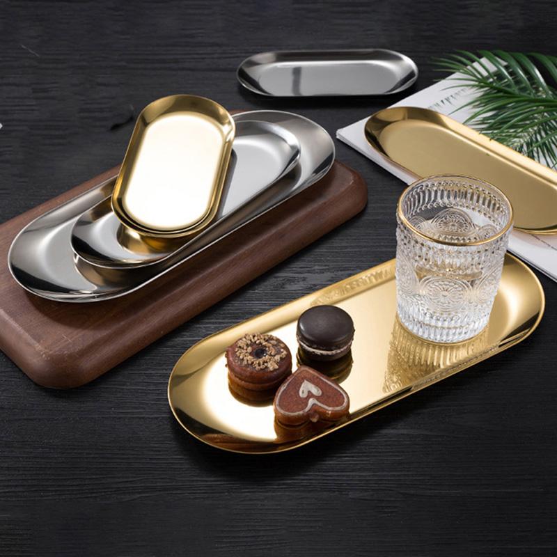 Нержавеющая сталь обеденная тарелка поднос ювелирные изделия косметика декоративные подносы органайзер закуски орехи фрукты торт держатель для хранения кухня