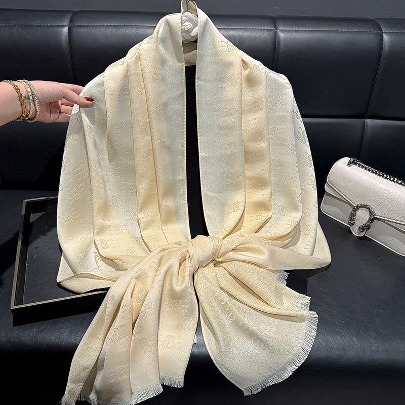 Весенне-летняя мода Имитация шелка Длинный шарф Шаль Защита от пыли Шарф Премиальный тенсел хлопок Золотой шелк Дорожное пляжное полотенце Женщины