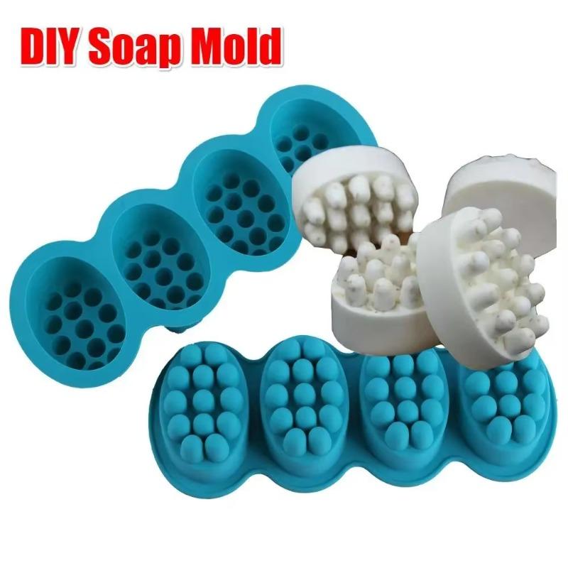 4 Hole Oval Massage Soap Silicone Mold DIY Multicavity Geometry Round Candle Resin Making Tool Cake Baking Mould Gift