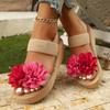 Fashion Plus Size Fashion Flowers Wedge Sandals for Women Elastic Ankle Strap Platform Sandals Woman Summer 2025 Thick Sole Beach Shoes