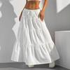 2025 Новинка из-за границы Однотонная юбка на эластичной талии со шнуровкой Повседневная юбка с драпировкой Юбка большого клеша Женское А-силуэтное платье-торт