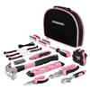 WORKPRO Домашний набор инструментов WP206818 Стартовый набор для DIY со всеми инструментами, которые вам нужны для базового ремонта и обслуживания 103 предмета (розовый) - - задачи.